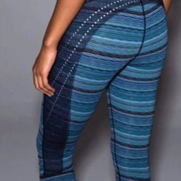 Lululemon Leggings measures as a 4 Stop At Nothing Crop Stripe Mesh Blue Black - Picture 1 of 10